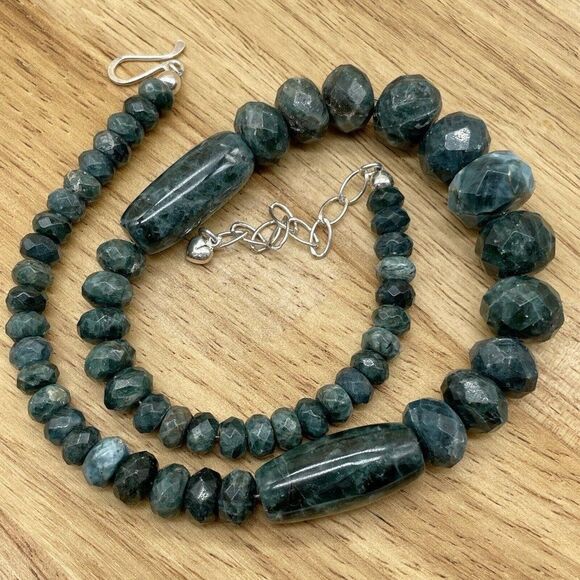 Jay King Teal Green Apatite 18" Sterling Silver Necklace Faceted Graduated Beads - Picture 6 of 11